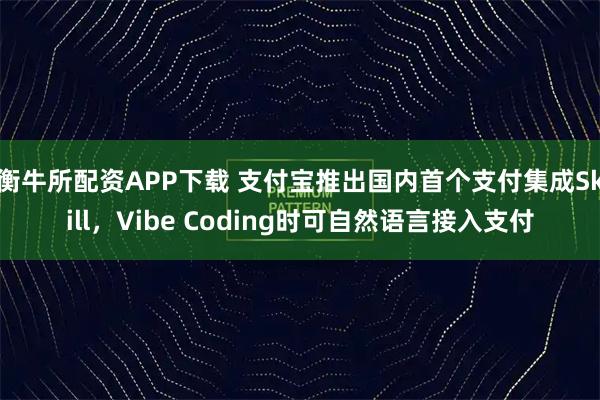衡牛所配资APP下载 支付宝推出国内首个支付集成Skill，Vibe Coding时可自然语言接入支付